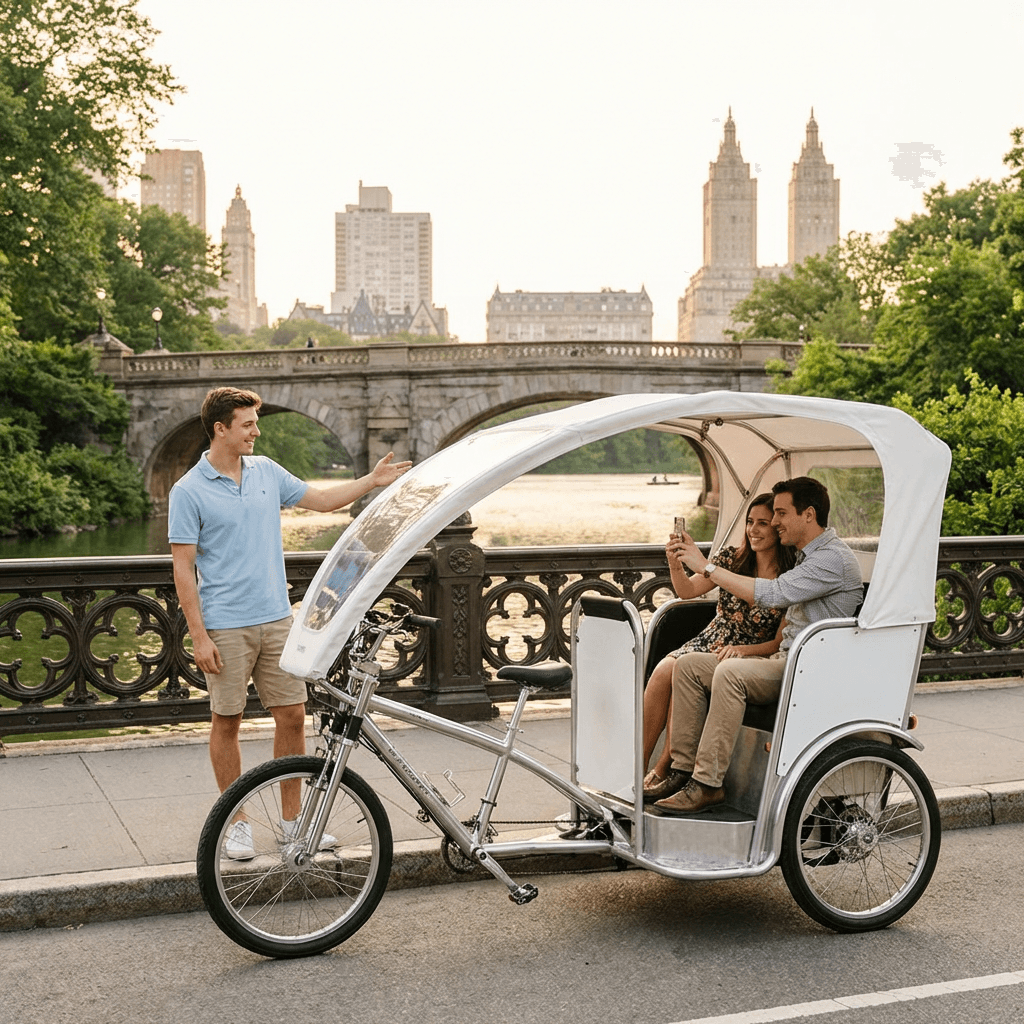 Pedicab parked near Bow Bridge in Central Park